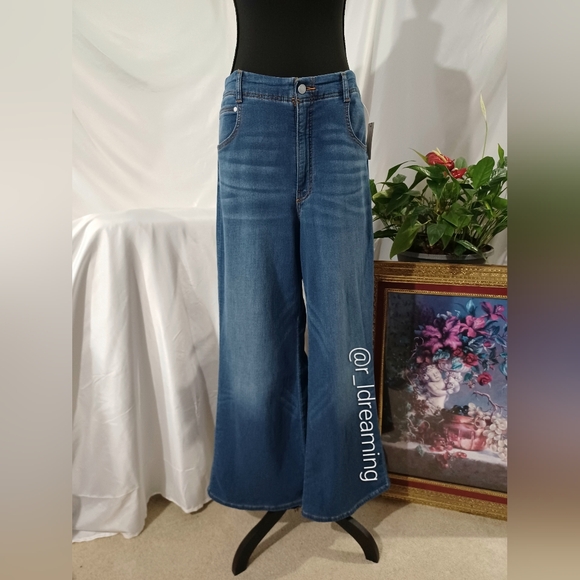 NWT The Adi Knit Mid-Rise Flare Jeans by Pilcro Size 33 In Frosted Blue Wash - Picture 2 of 8